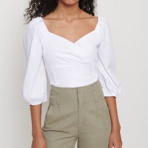 Dynamite Cropped White Sleeve Poplin Blouse